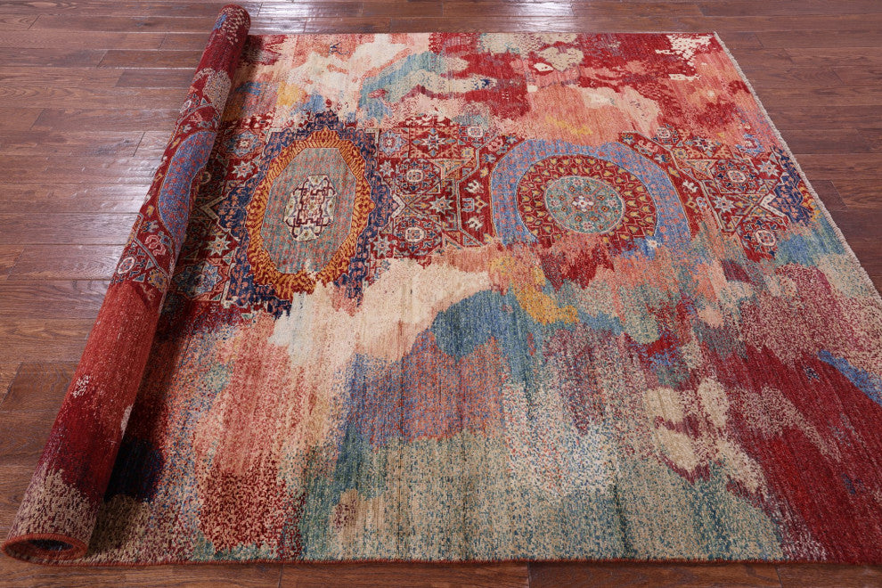6' 6" X 9' 7" Handmade Modern Mamluk Wool Rug - Q12411