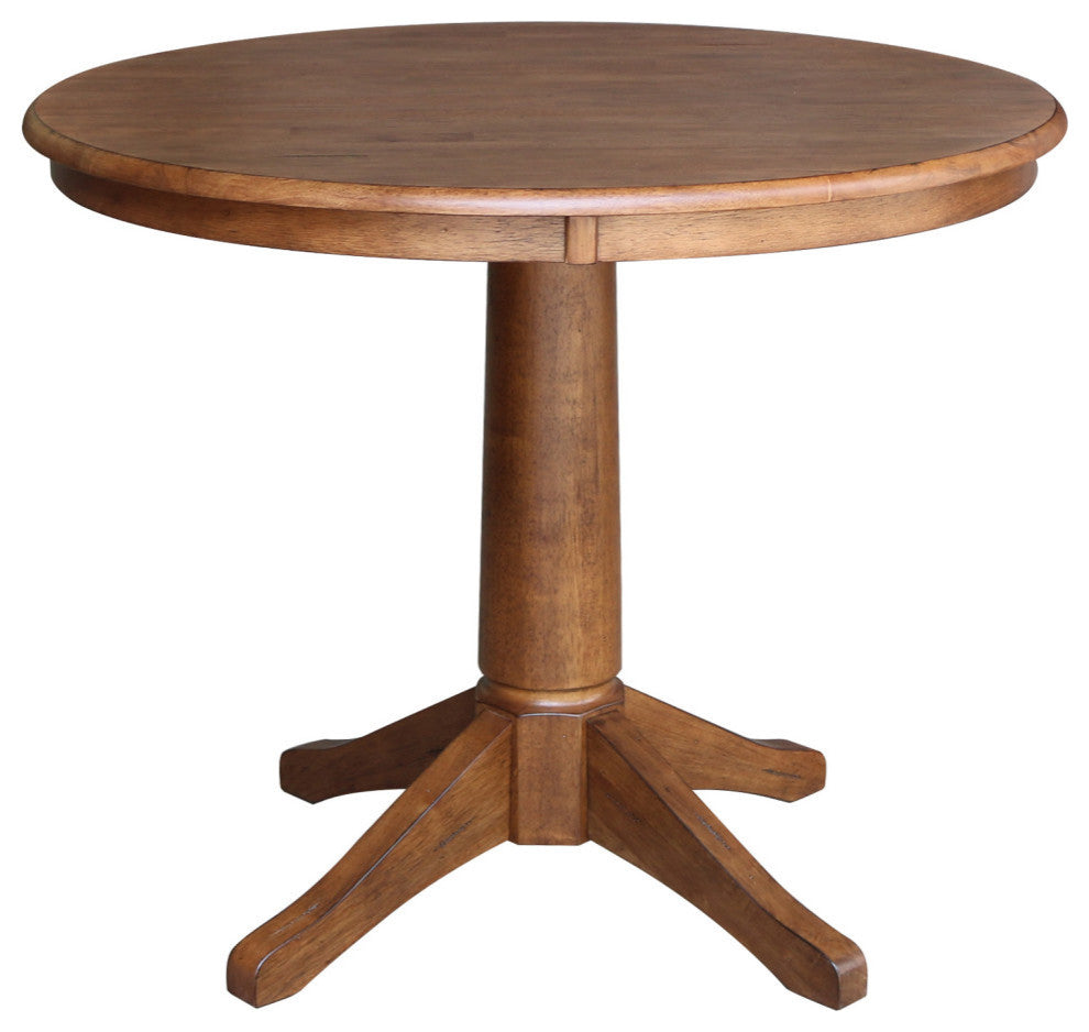 Round Top Pedestal Table, Distressed Oak, 36"ch Round