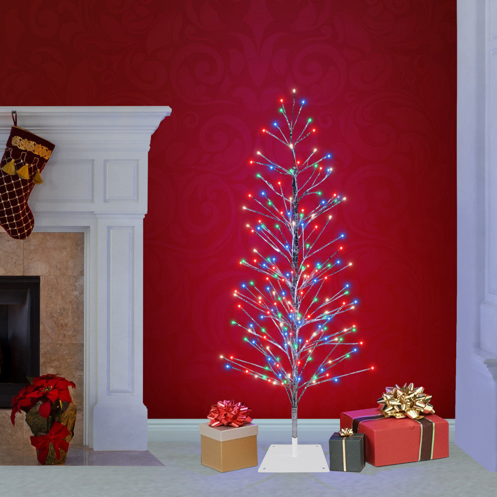 60"H Indoor/Outdoor Christmas Tree with Multi-Colored LED Lights, Silver