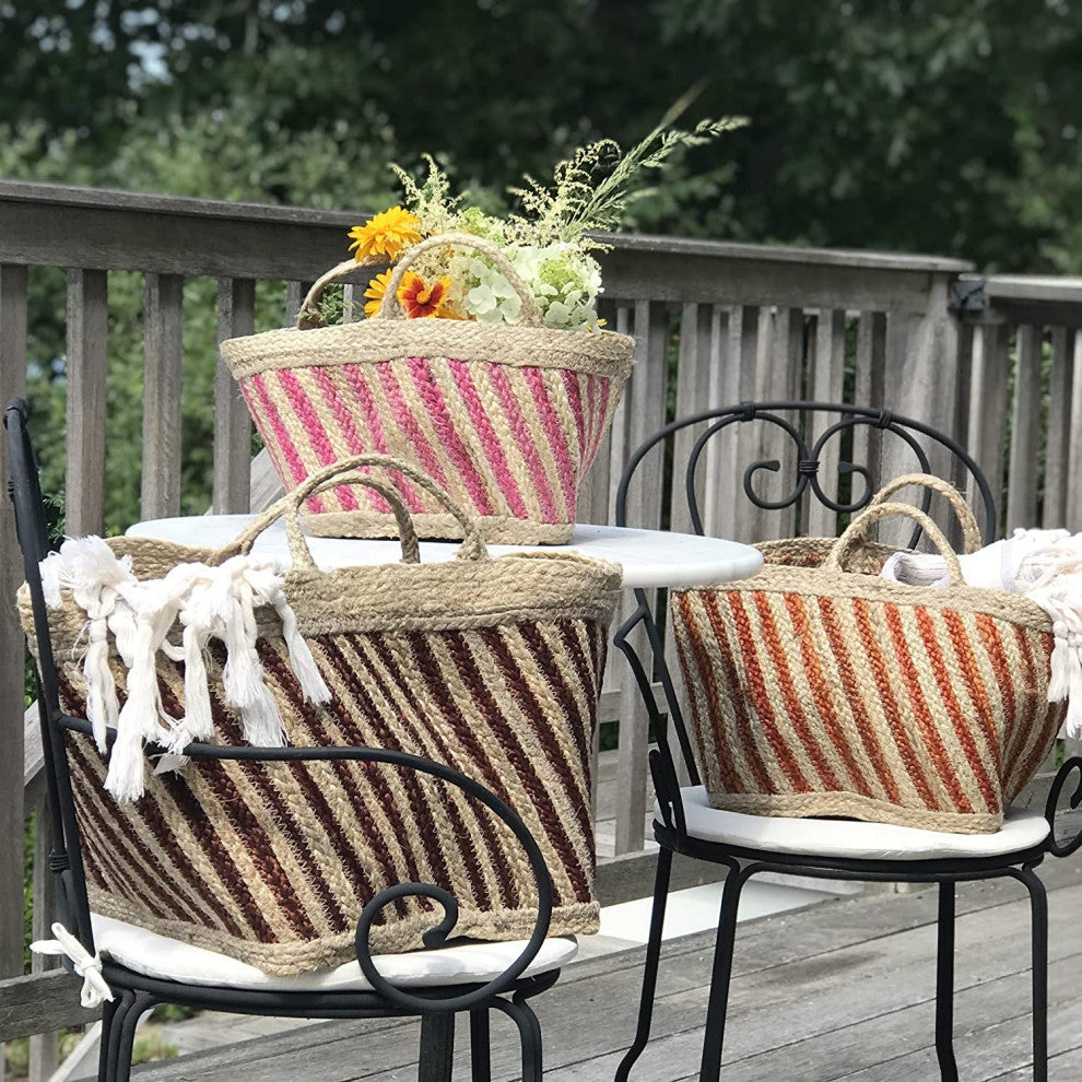 3 Piece Striped Wicker Baskets
