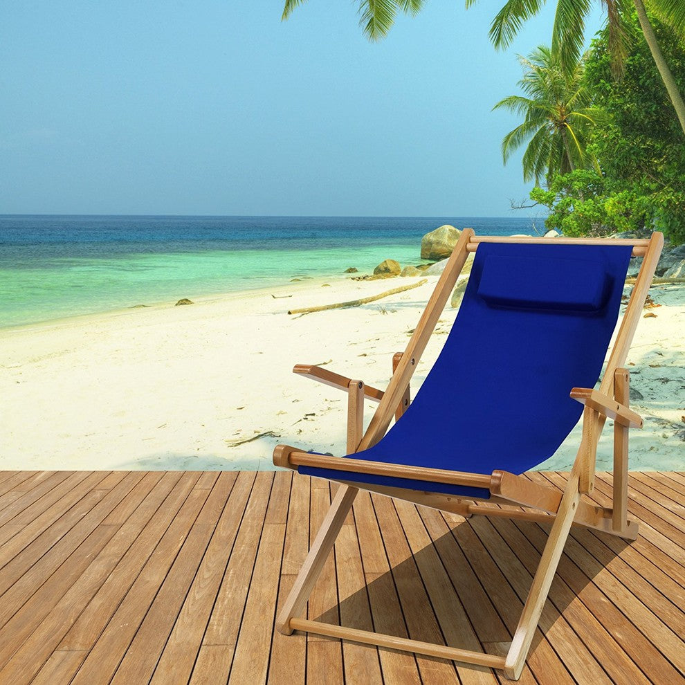 0Sling Chair Natural Frame-Royal Blue Canvas