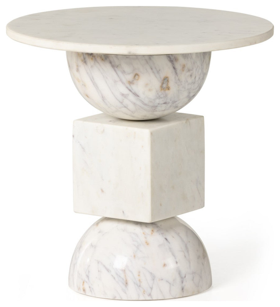 Neda End Table-Polished White Marble