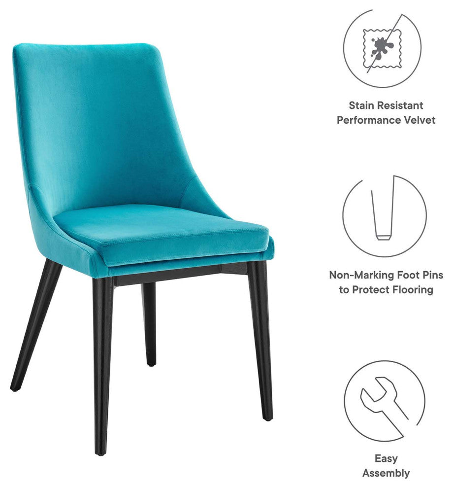 Viscount Accent Performance Velvet Dining Chairs, Set of 2, Blue