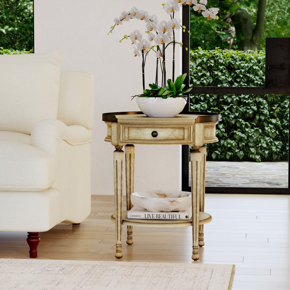 Sampson  Accent Table with Storage, Antique Beige