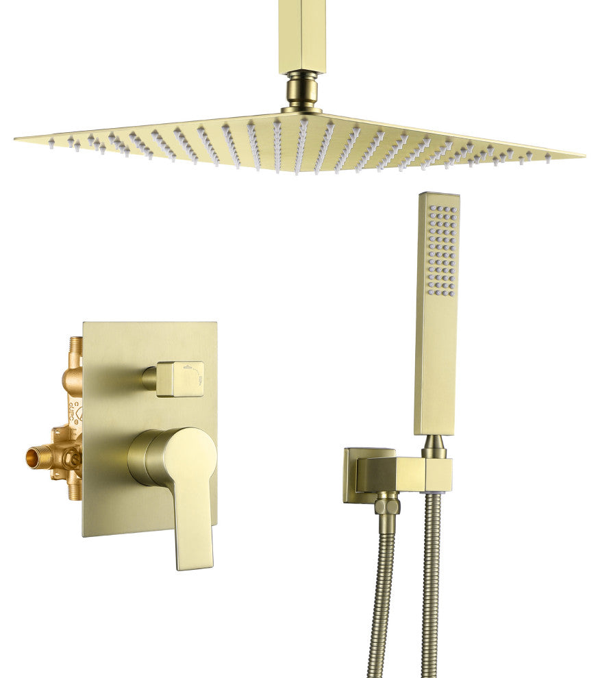 Wellfor Shower Faucet, 12" Ceiling Rain Shower Head With Handheld Combo Set