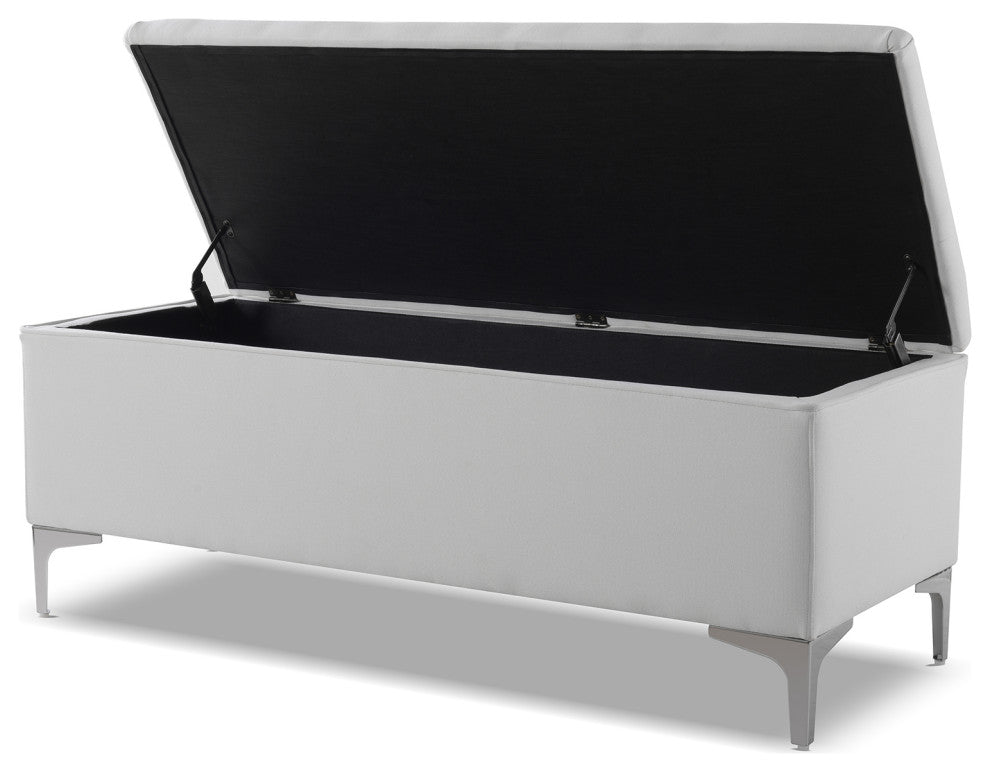 Madelyn Modern Storage Bench With Stainless Steel Legs, Bright White
