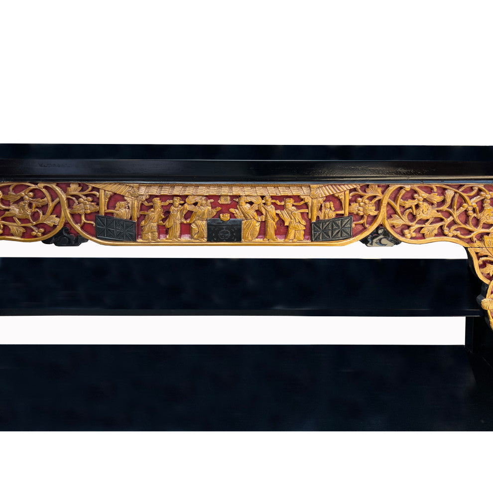 Chinese Black Golden Carving Rectangular Curio Display Stand Side Table Hcs7642