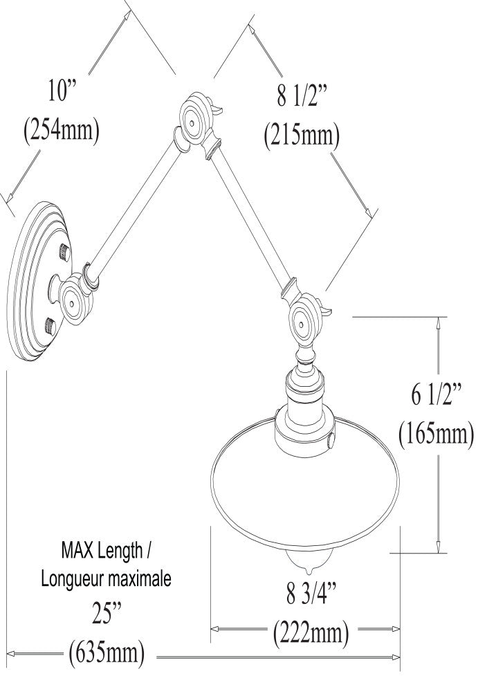 1-Light Incandescent Adjustable Wall Lamp, Blk finish