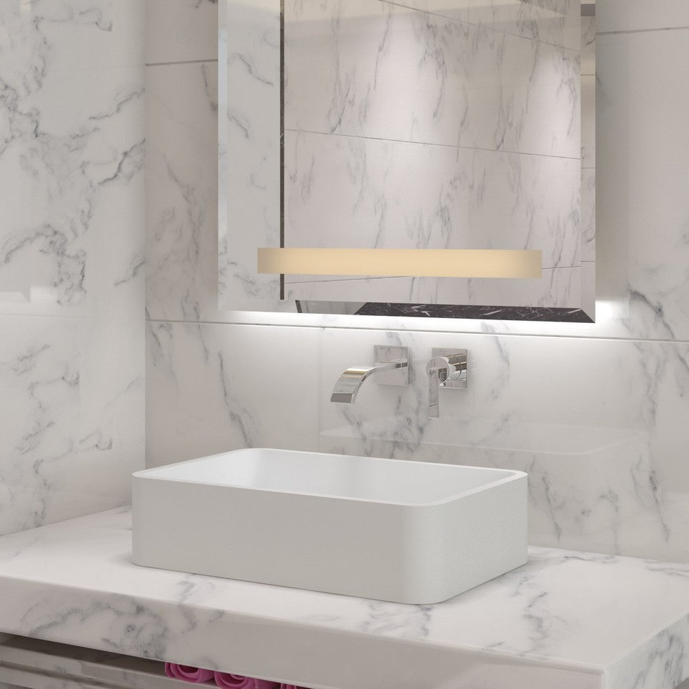 ADM Rectangular Countertop Vessel Sink, White, 24", Matte White