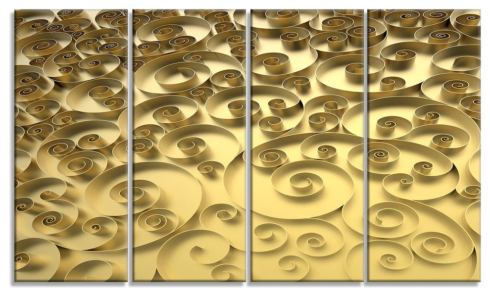 3D Golden Curly Background, Abstract Canvas Art Print, 48"x28", 4 Panels