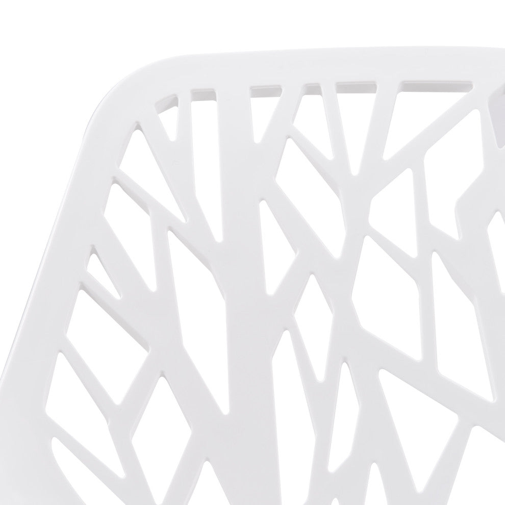 Leisuremod Asbury Plastic Stackable Dining Chair With Chromed Legs, Set of 2, White