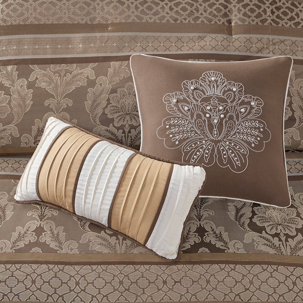 Madison Park Bellagio Classic Botanical 7-Piece Comforter Set, Gold/Brown, Cal K