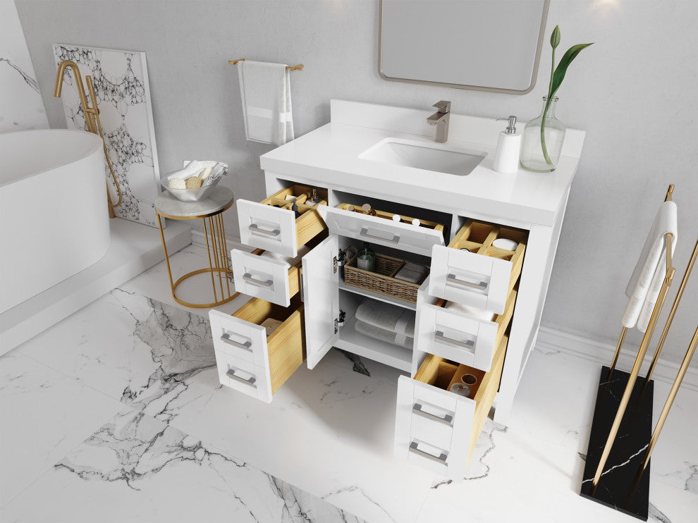 Cambridge 42 Single Sink Bath Vanity in White 2" Calacatta Nuvo