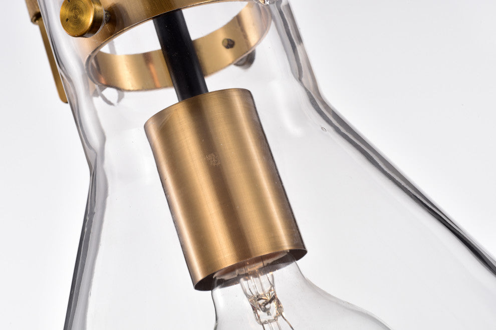 1-Light 10" Cone Glass Pendant, Black/Antique Gold
