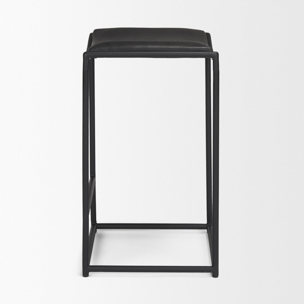 Taniel Black Leather With Black Metal Counter Stool