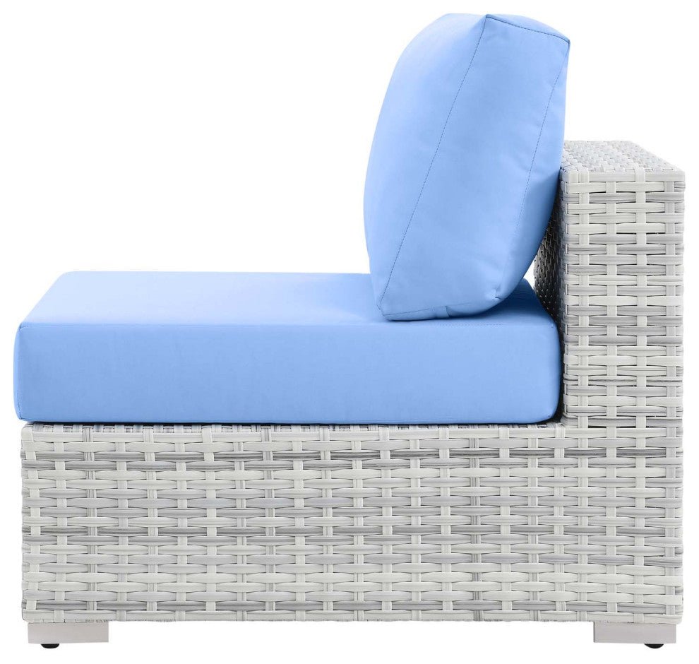 Lounge Sectional Sofa Chair Set, Rattan, Wicker, Gray Blue, Modern, Outdoor