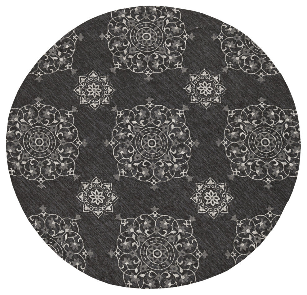 KAS Harbor 4207 Charcoal Courtyard Area Rug, 8'x8' Round