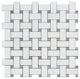 12"x12" Thassos White Greek Marble Honed Basketweave Mosaic Tile, Black Dots