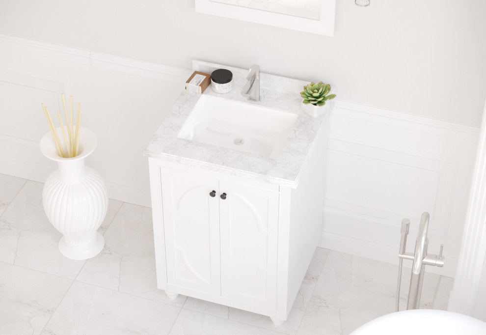 Odyssey, 24" White Cabinet With White Carrara Marble Countertop