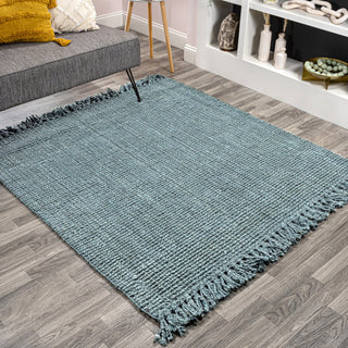 Para Hand Woven Area Rug, Light Blue/Gray, 6' Square