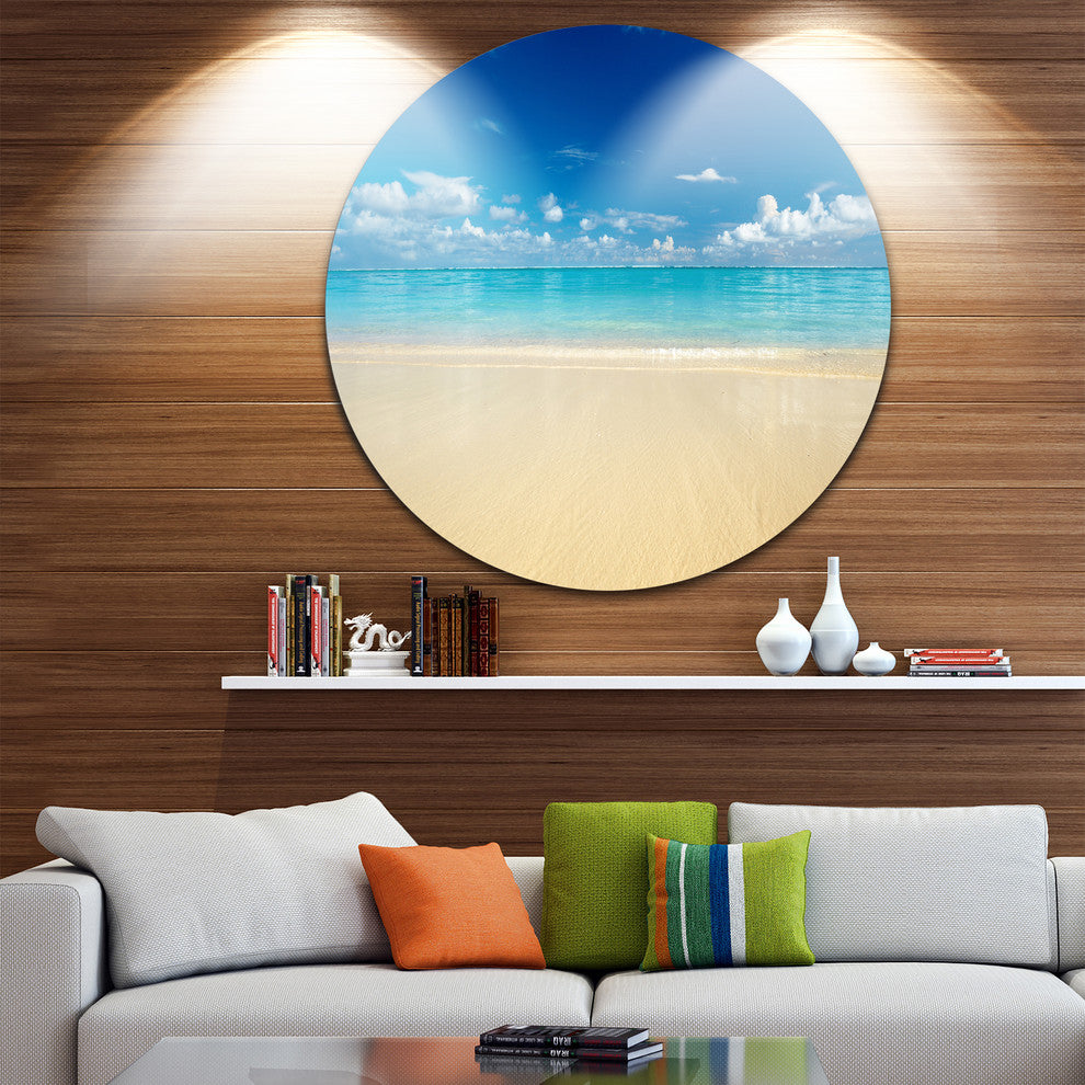 Sand Of Beach In Calm Caribbean Shore, Seascape Disc Metal Artwork, 11"