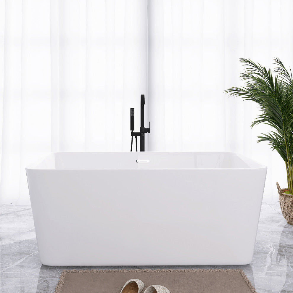 67 in. Acrylic Rectangular Flatbottom Freestanding Soaking Bathtub in White