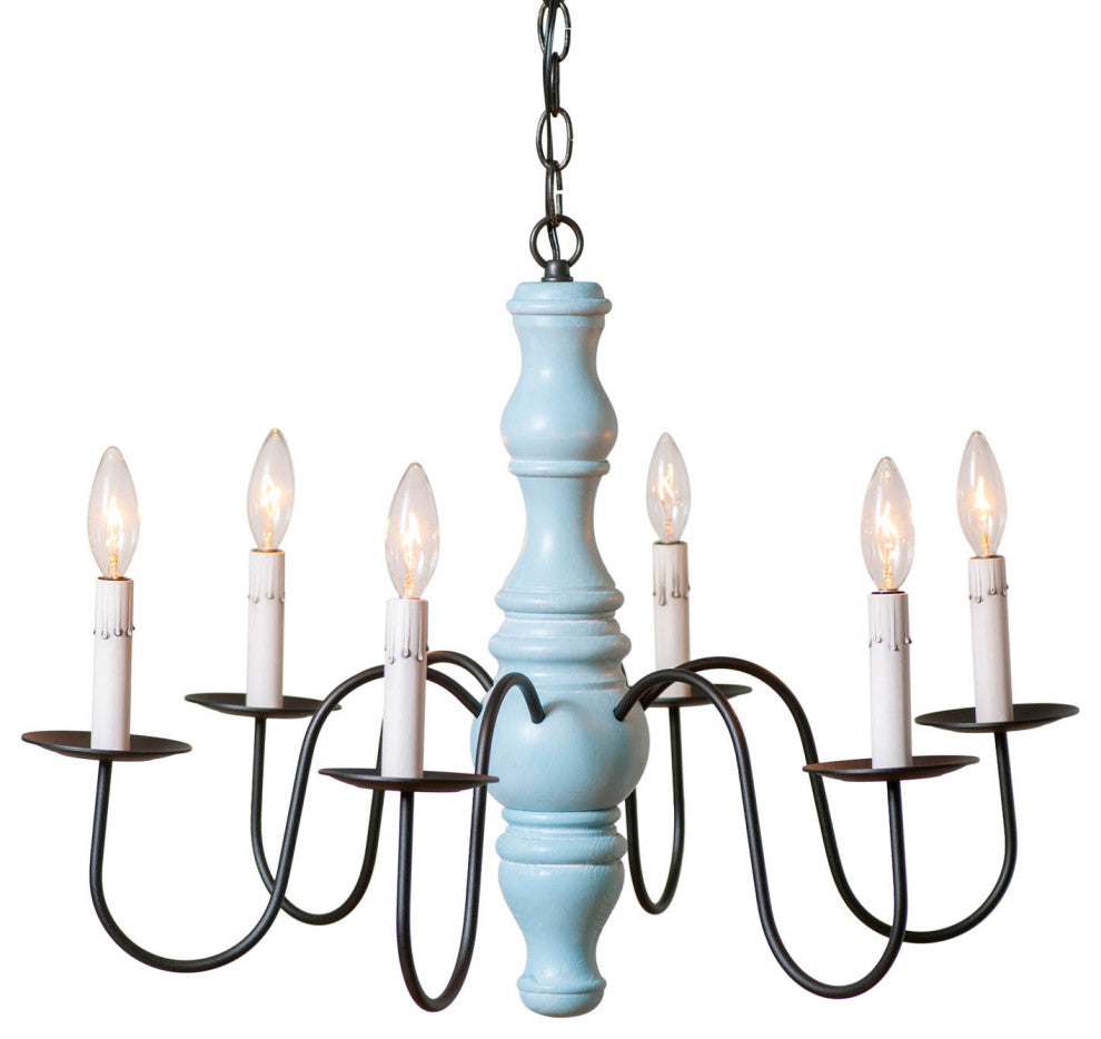 Irvins Country Tinware Gettysburg Chandelier in Misty Blue - 6 Light