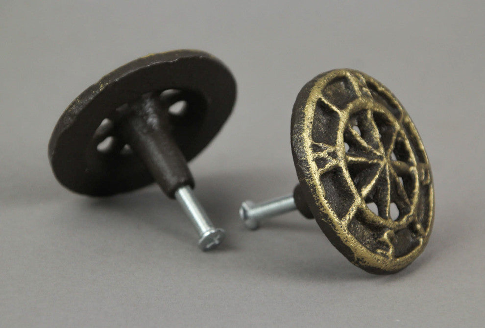 Set of 12 Bronze Cast Iron Cabinet Hardware Knob Compass Rose Drawer Pull Handl