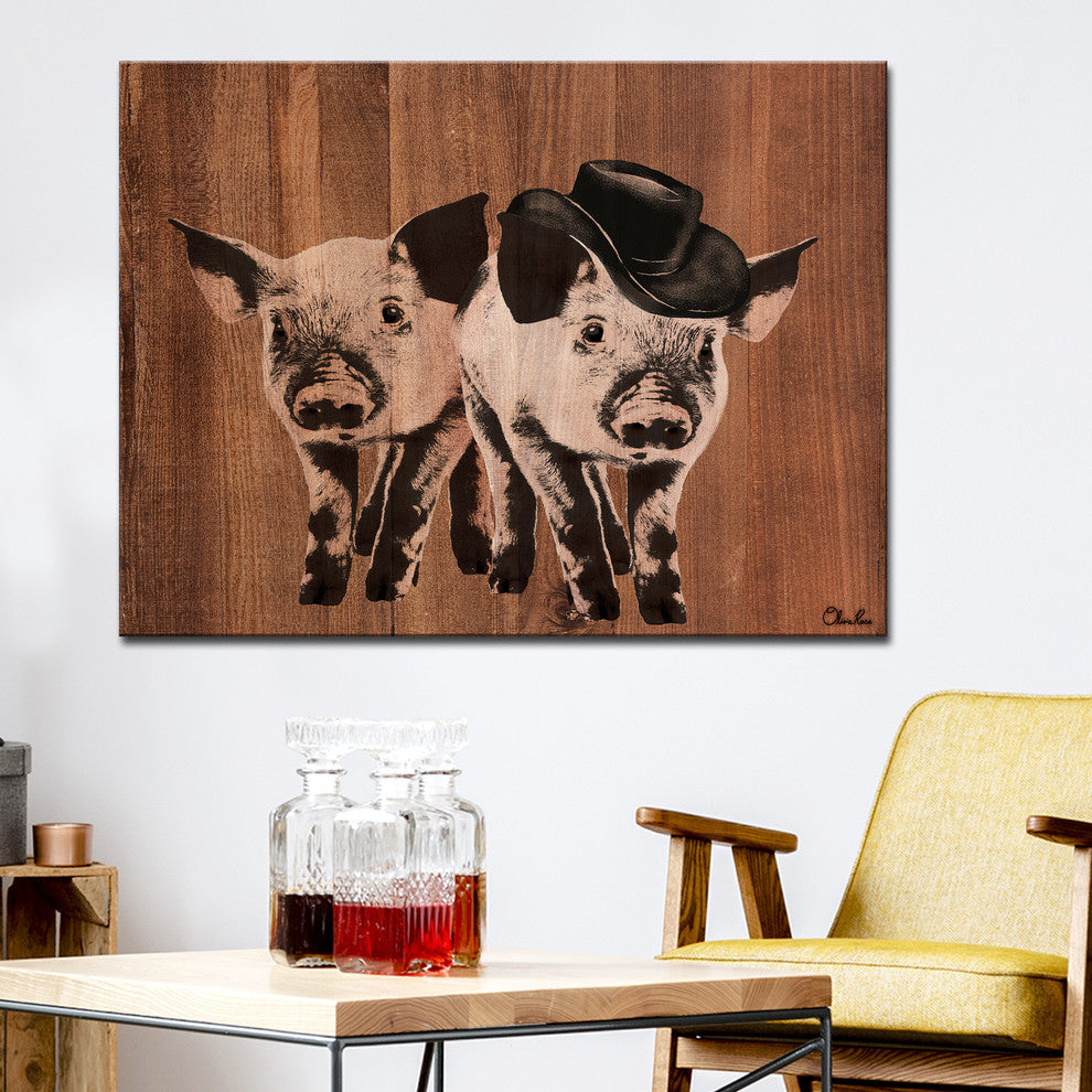 Ready2HangArt Farmhouse 'Pig Duo' Wrapped Canvas Animal Wall Art, 16"x12"