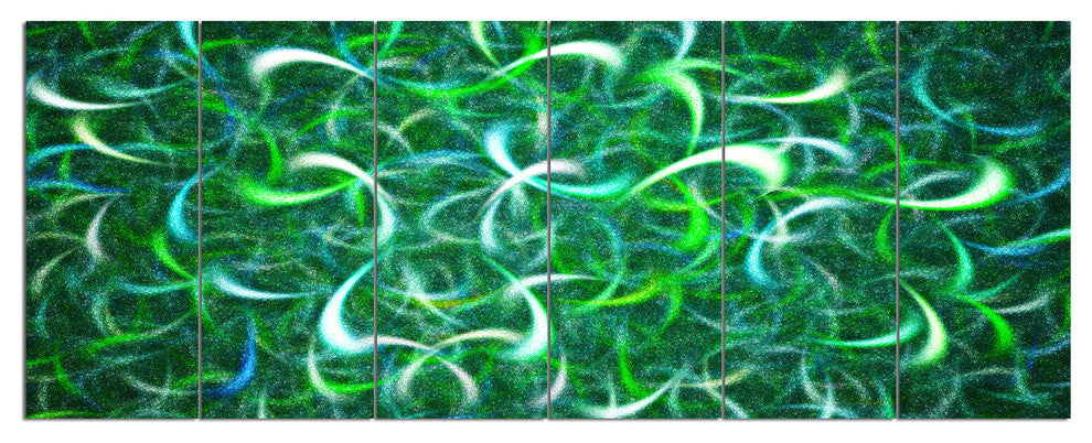 Dark Green Watercolor Fractal Art, Abstract Art on Canvas, 70"x28", 6 Panels