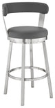 26" Chic Gray Faux Leather With Stainless Steel Finish Swivel Bar Stool
