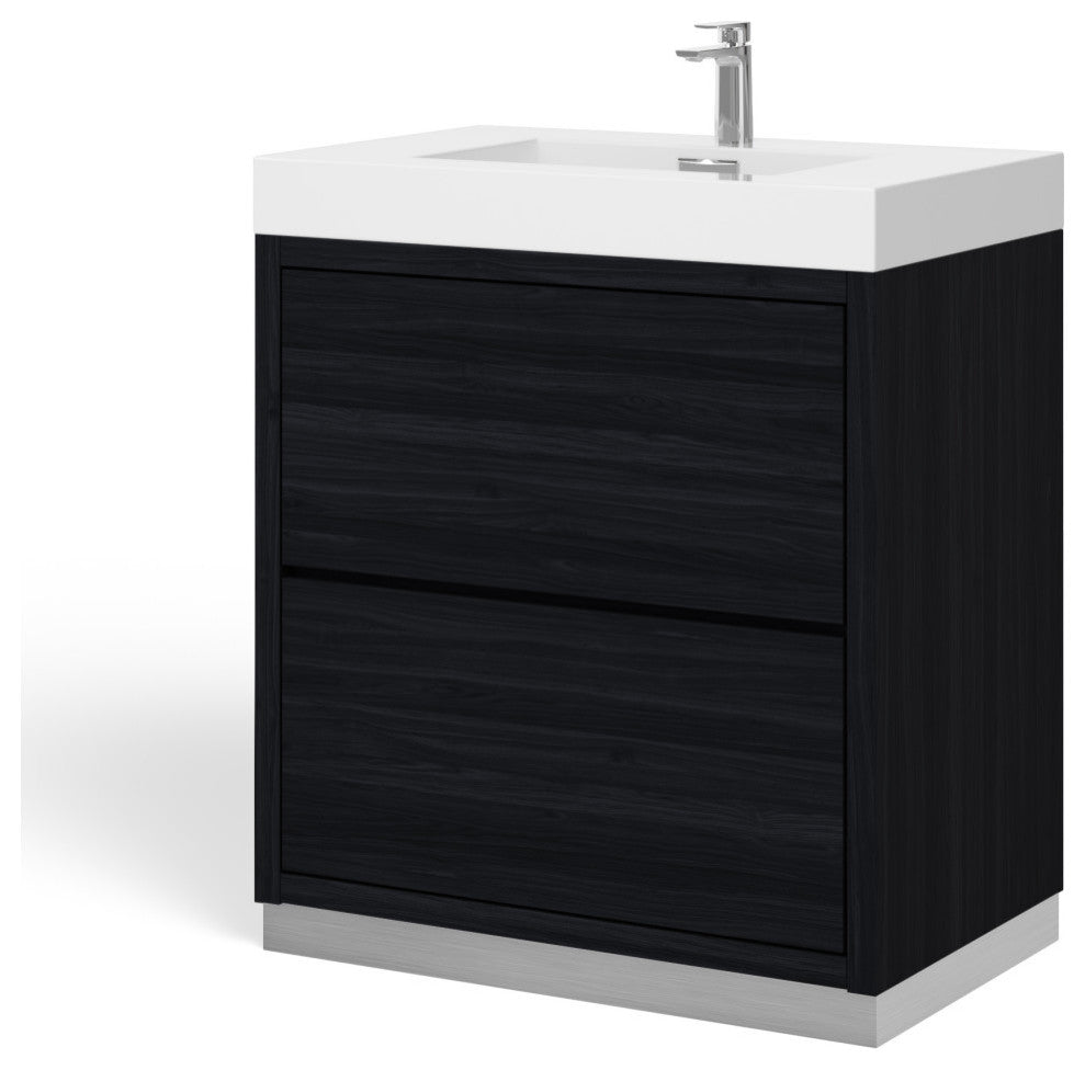 Boutique Bath Vanity, Black, 30", Single Sink, Freestanding