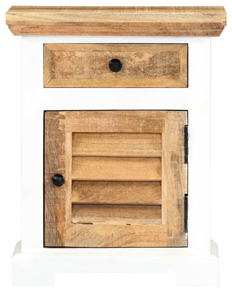 vidaXL Nightstand End Table for Bedroom White and Brown Solid Rough Wood Mango