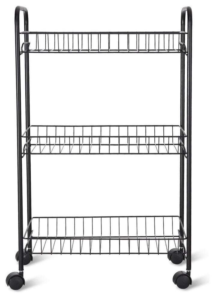 Modern 3-Tier Rolling Kitchen Utility Trolley With Storage Shelf Baskets