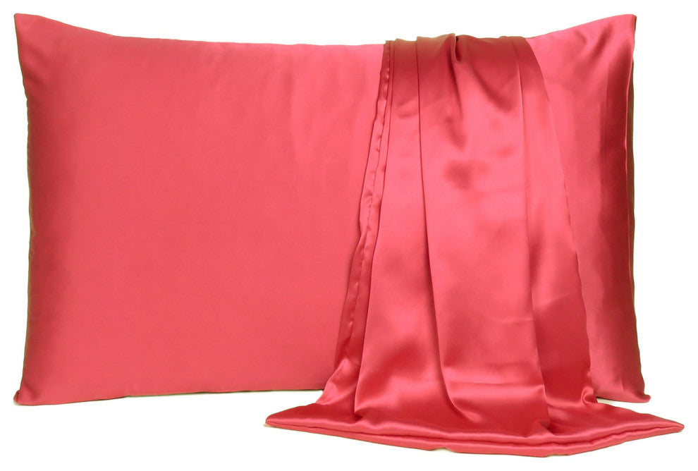 Poppy Red Dreamy Set Of 2 Silky Satin Queen Pillowcases