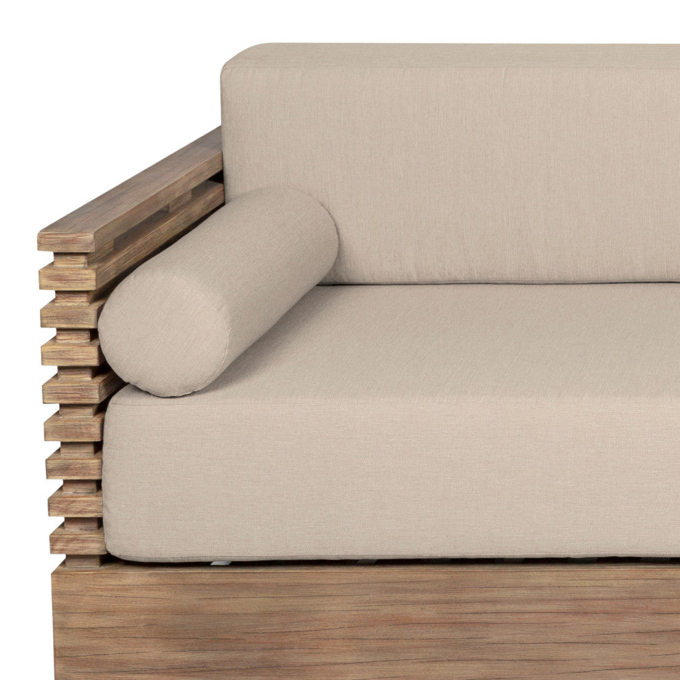 Vivid Outdoor Patio Sofa, Light Eucalyptus Wood With Taupe Olefin Cushions