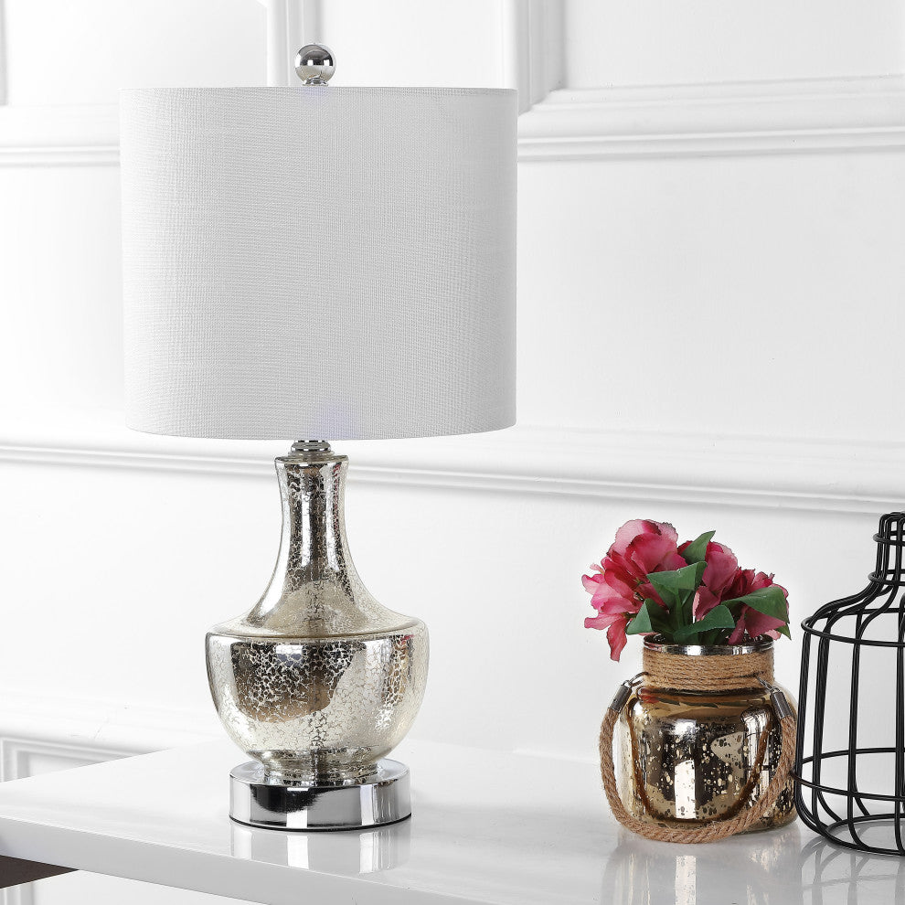 Colette 20" Mini Glass Table Lamp, Silver, Single