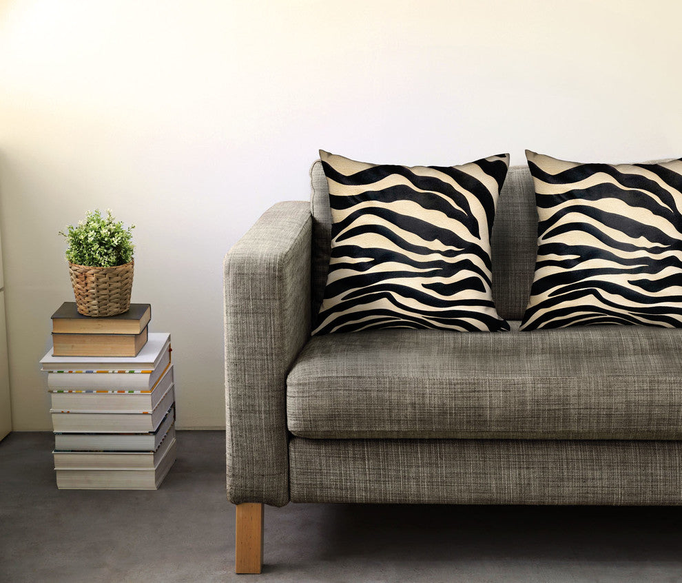 Black Zebra Black Animal Motif Luxury Throw Pillow Double Sided, 20"x26"