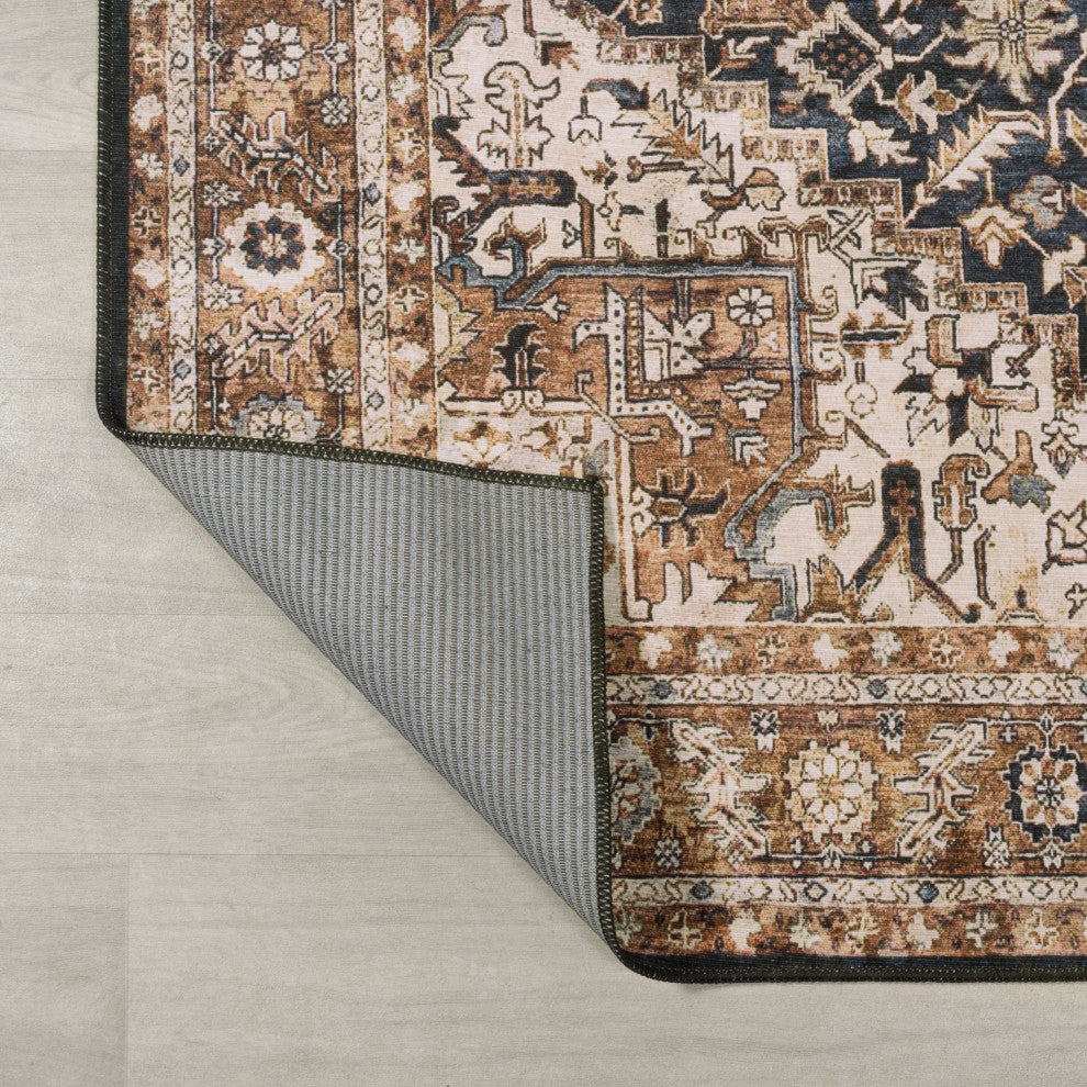 Chapell Chenille Mid-Century Medallion Washable Rug, Black/Terra, 8 X 10