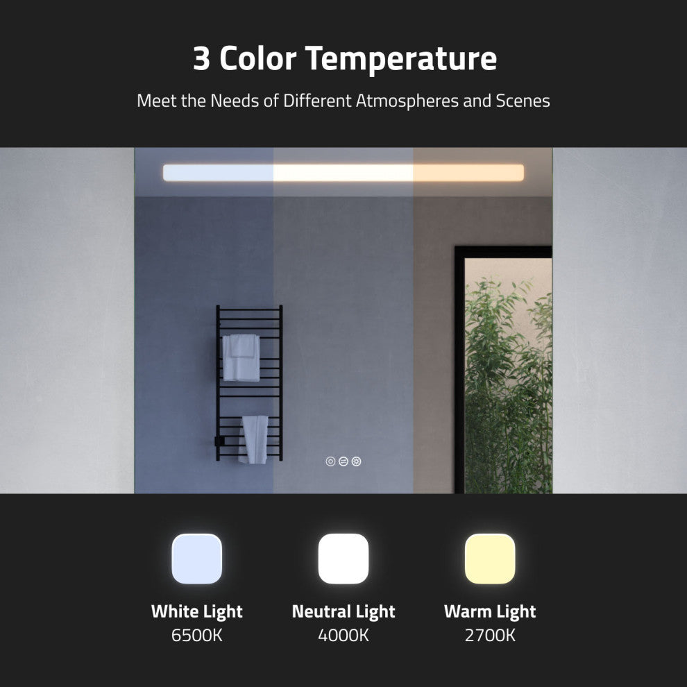 ANZZI 28" x 32" LED Front/Top/Bottom Light Bathroom Mirror With Defogger
