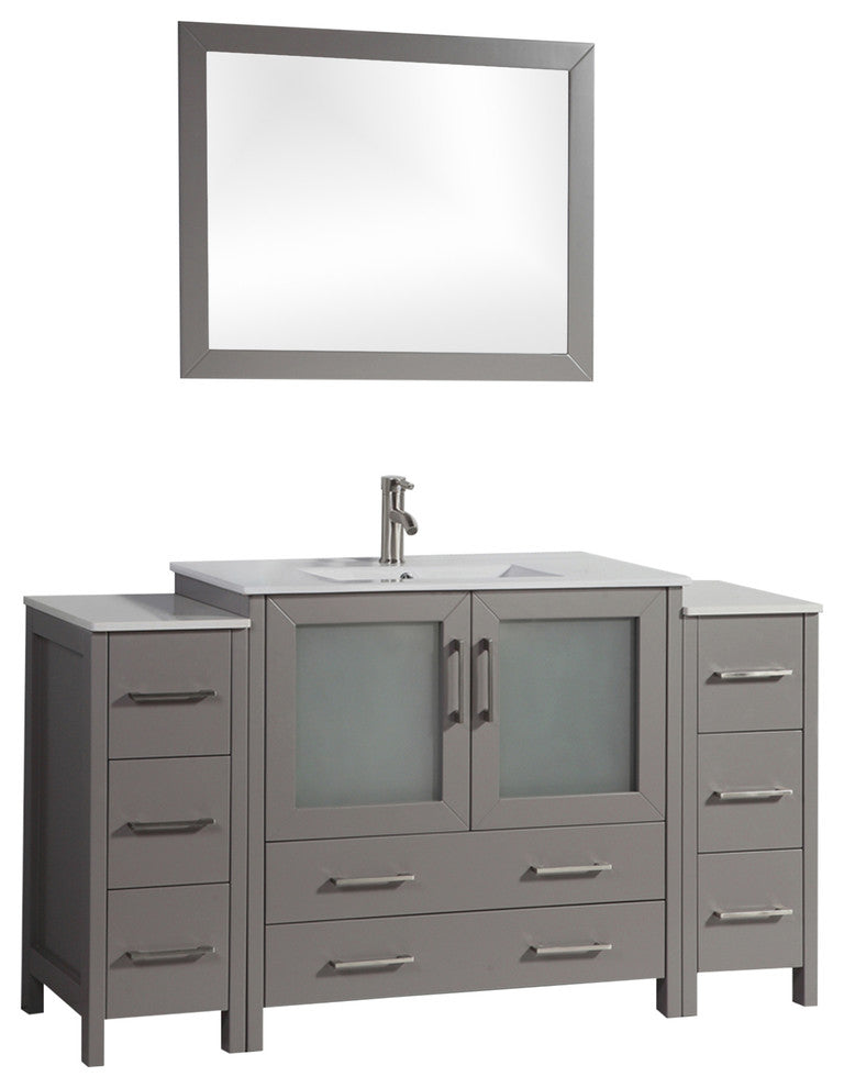 Vanity Art Single Vanity Set With Ceramic Top, 60", Gray, Standard Mirror