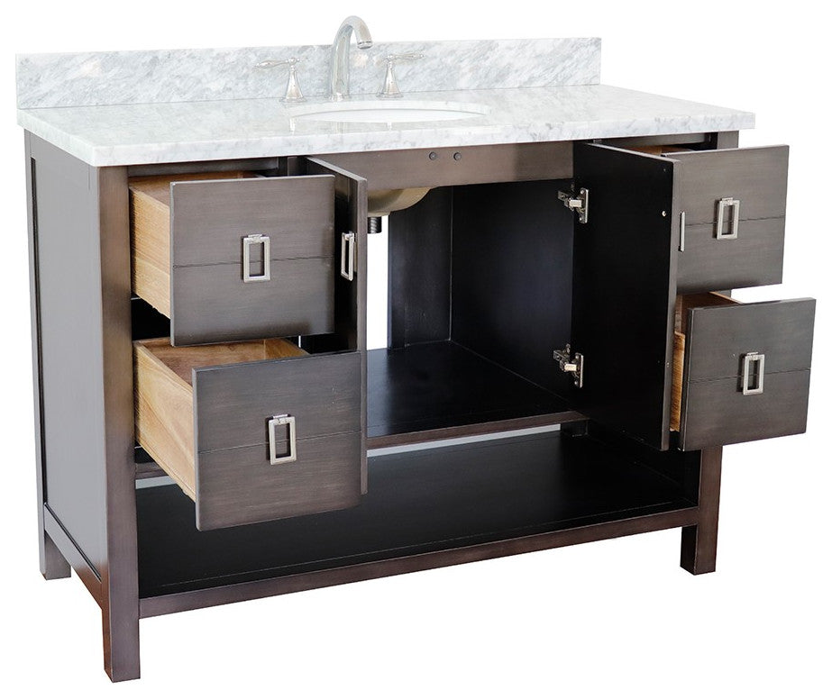 49" Single Vanity, Silvery Brown Finish With White Carrara Top