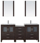 Virtu Dior 74" Double Bathroom Vanity, Espresso, Faucet and Mirrors