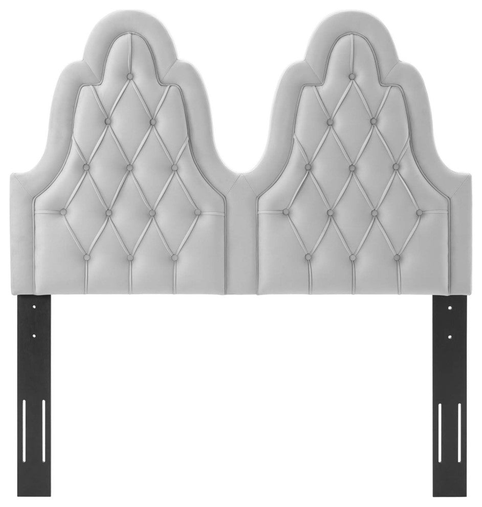 Tufted Headboard, King Size, Velvet, Light Gray, Modern Contemporary