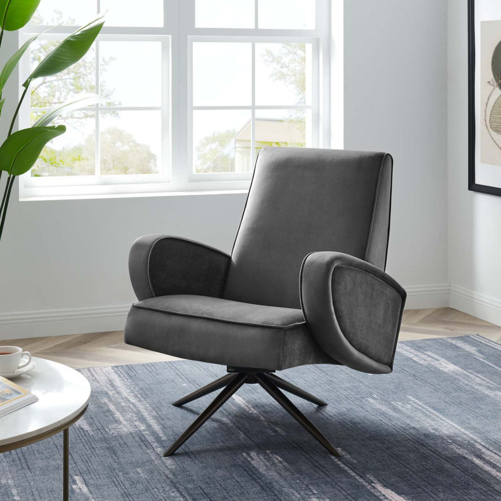 Armchair Swivel Accent Chair, Gray, Velvet, Modern, Lounge Hospitality