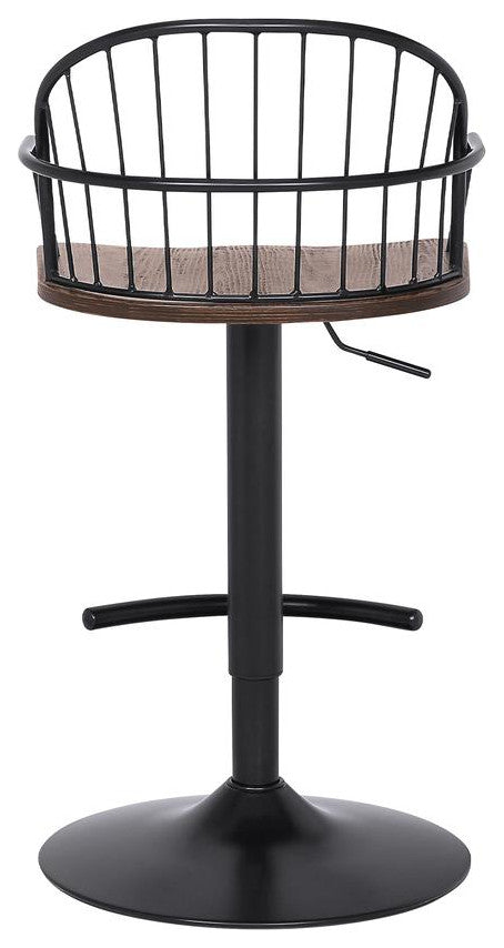 Edward Adjustable Walnut Glazed Barstool in Black Powder Coated Finish