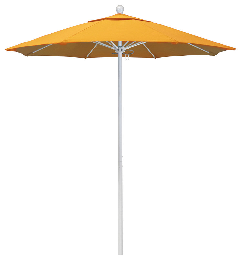 7.5' Matted White Push Lift Fiberglass Rib Aluminum Umbrella, Pacifica, Yellow
