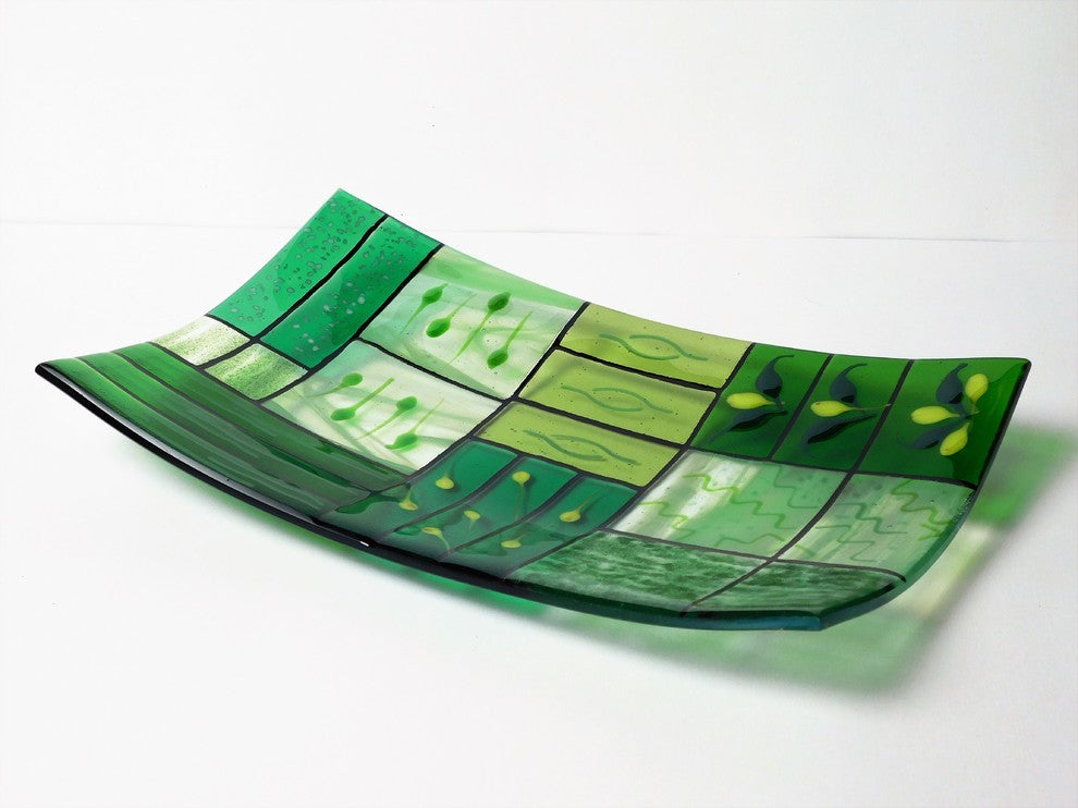 Decorative Fused Glass Plate "A Gentle Color Mix", Green