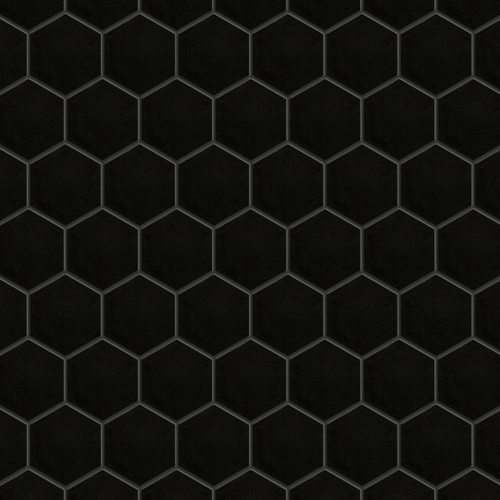 Metro 2" Hex Matte Black Porcelain Floor and Wall Tile