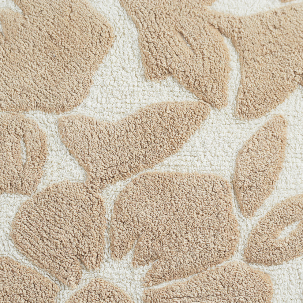 Burlington Leaf Indoor Cotton Bath Mat, Beige/Ivory, 21"x34"